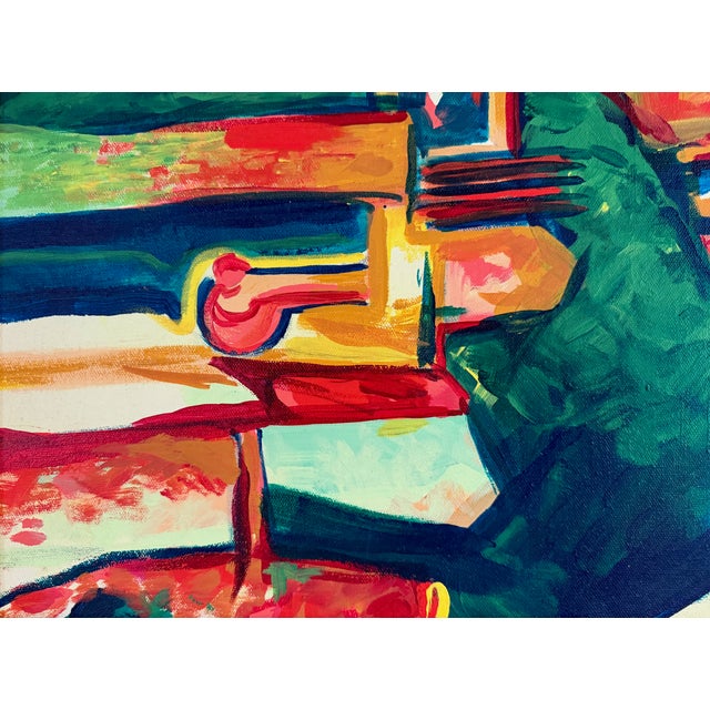 Green Vintage Fauvist Painting - Kandinsky Style For Sale - Image 8 of 14