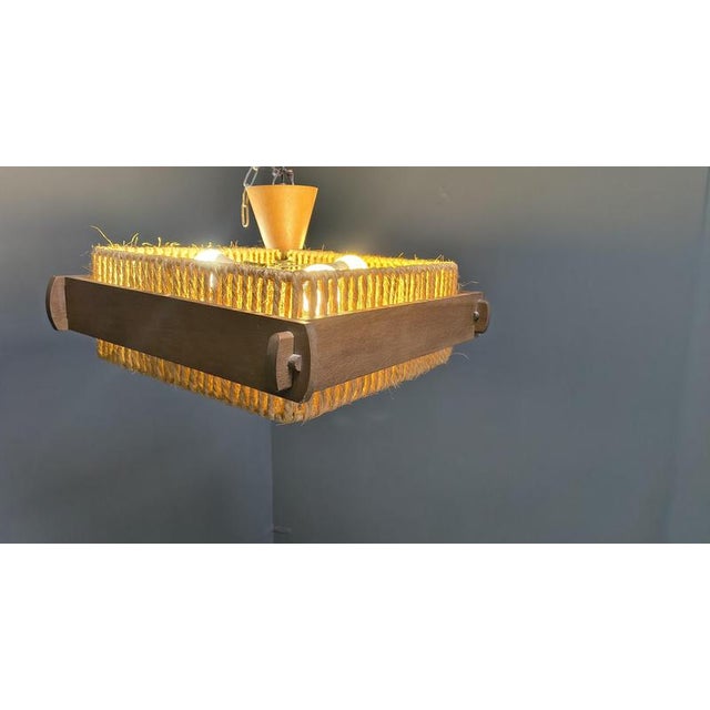 Textile Raffia Bast, Wood and Acrylic Pendant Lamp from Temde, Switzerland, 1960s, Set of 2 For Sale - Image 7 of 12