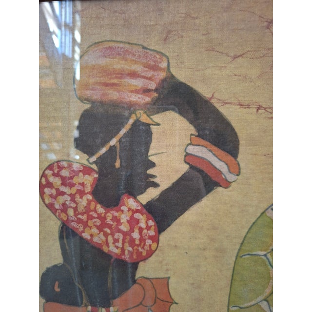 Hamidi, Figurative Scene, 1970, Batik Painting on Fabric For Sale - Image 6 of 9