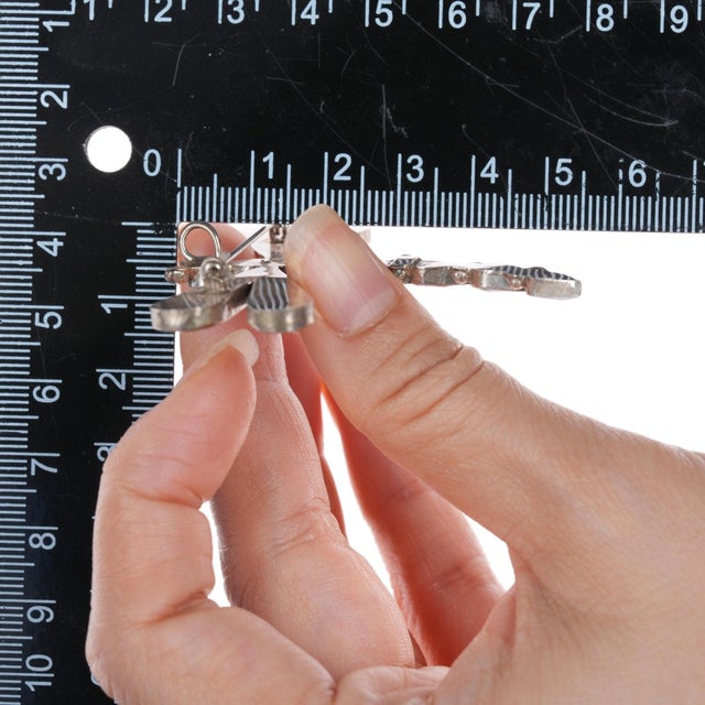 Metal Large Zuni sterling dragonfly pendant turquoise, jet, coral, shell inlay For Sale - Image 7 of 8