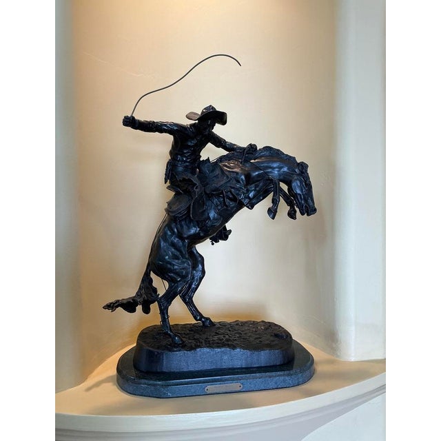 Frederic Remington “The Bronco Buster” Bronze Sculpture on Marble Base, 25.5” H For Sale - Image 9 of 9