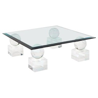 Mid-Century Modern Lucite Glass Coffee Table by Karl Springer Comatec, France 1970s For Sale