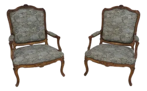 Pair Antique French Polychrome Open Armchairs