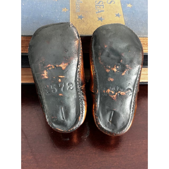 Vintage Pair Mid Century Modern Copper Plated Baby Shoes Nursery Decor For Sale - Image 14 of 14