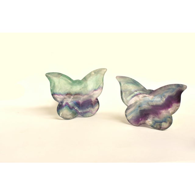 Purple Pair Natural Fluorite Butterfly Dishes Gemstone Rock Crystal For Sale - Image 8 of 15