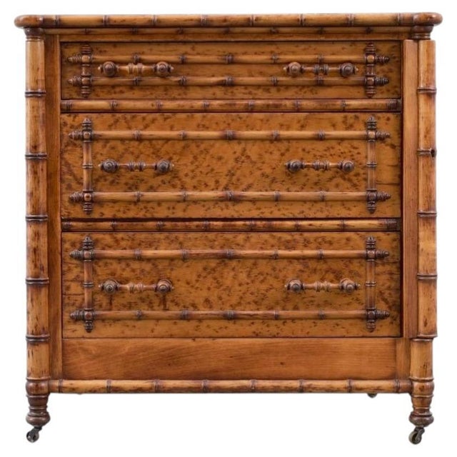French Aesthetic Faux-Bamboo Three-Drawer Chest. Chest combines the exotic appeal of bamboo-inspired furniture with...
