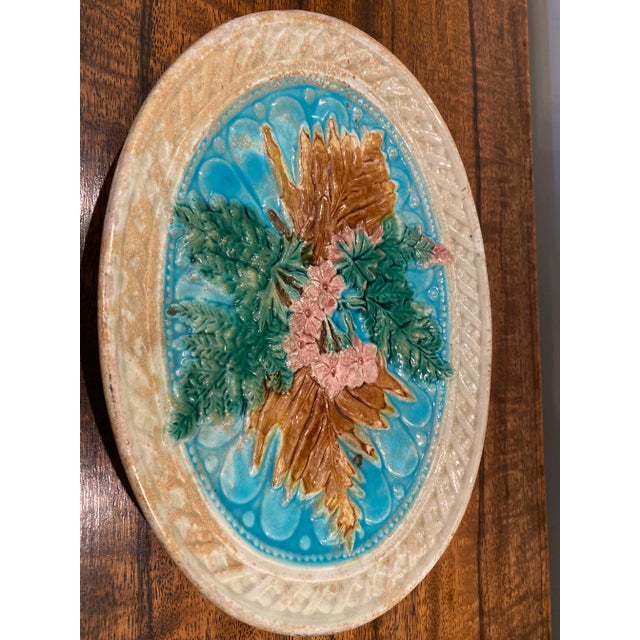 Victorian English, Oval Majolica Ware Plate, 1860’s For Sale - Image 3 of 9