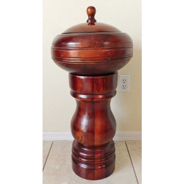 Large Vintage Chunky Hand Carved Solid Mahogany Wood Dovetailed Covered Bowl & Pedestal For Sale - Image 12 of 12