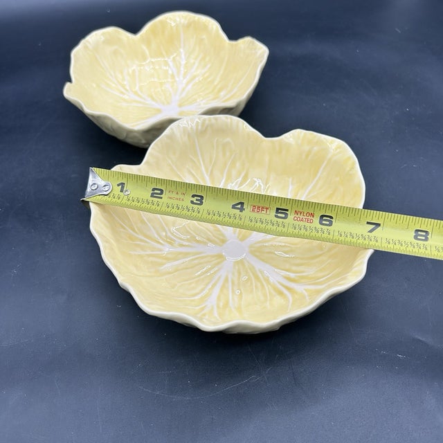 1990s Vintage MCM Bordallo Pinheiro Majolica Yellow Cabbage Soup Bowl Portugal 7 Inch - Set of 2 For Sale - Image 5 of 5