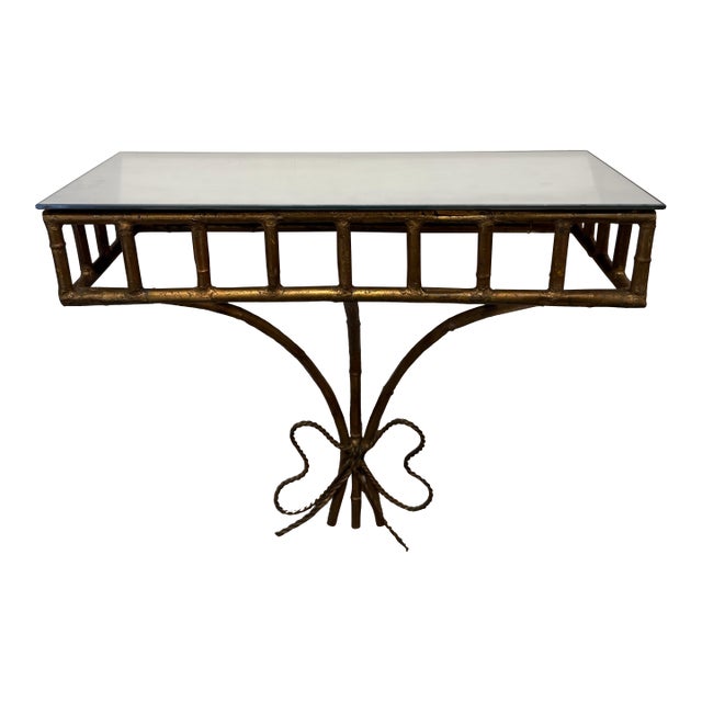 Gilt Iron Faux Bamboo Wall Shelf / Console For Sale