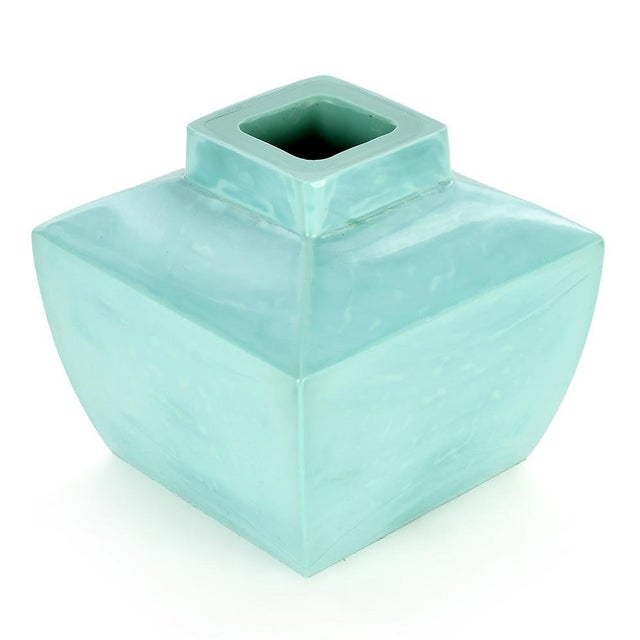 Square Turquoise Ceramic Vase For Sale - Image 6 of 6
