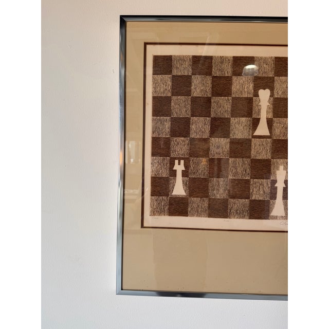 Vintage Modernist “Chess” Signed & Numbered Limited Edition Print in Chrome Aluminum Frame For Sale - Image 10 of 12