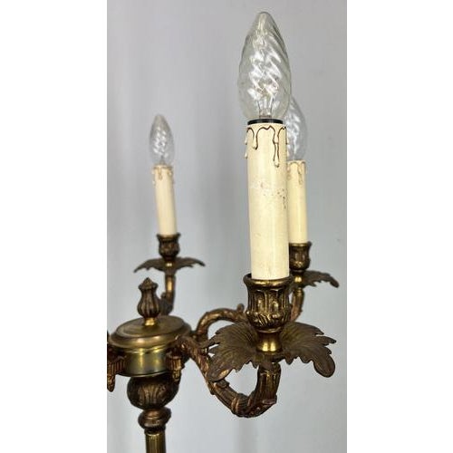 Gold Vintage French Style Brass 5-Lights Candelabra Floor Lamp For Sale - Image 8 of 17