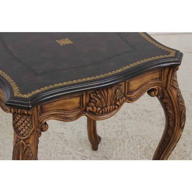 Animal Skin Maitland Smith Leather Top Carved French Lamp Table For Sale - Image 7 of 14