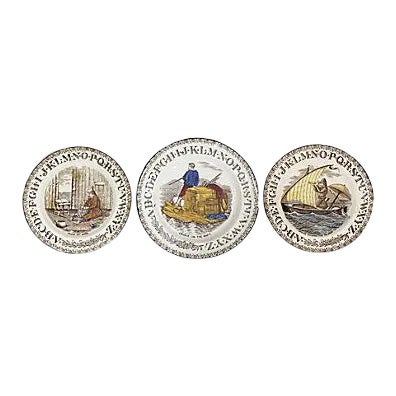 19th-Century Robinson Crusoe "A B C" Plates, Set of 3 For Sale