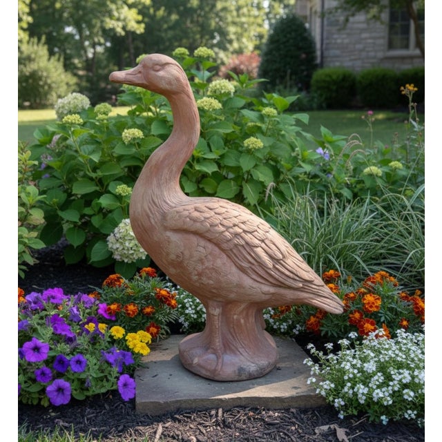 Vintage Terracotta-Style Standing Goose Garden Statue For Sale In West Palm - Image 6 of 9