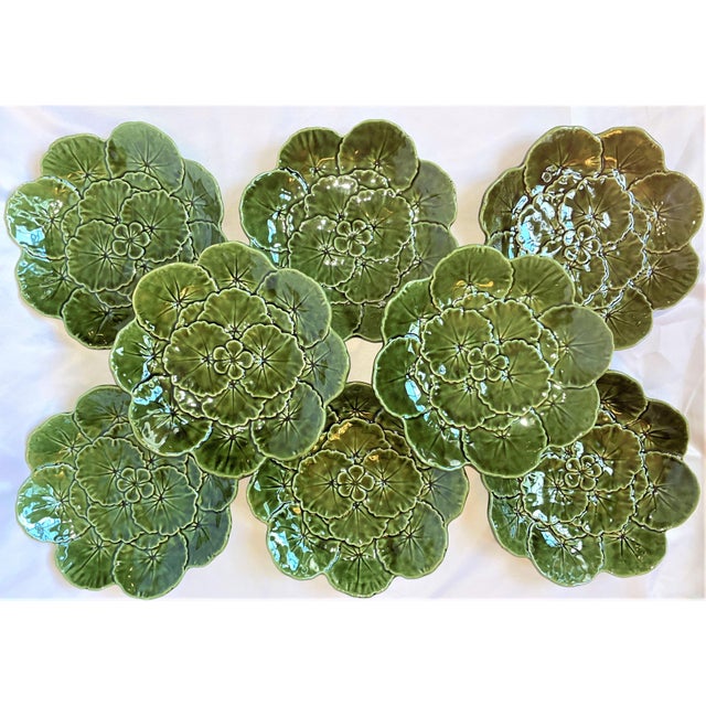 Green Vintage Majolica Cabbage Ware Geranium Plates - Set of 8 For Sale - Image 8 of 10
