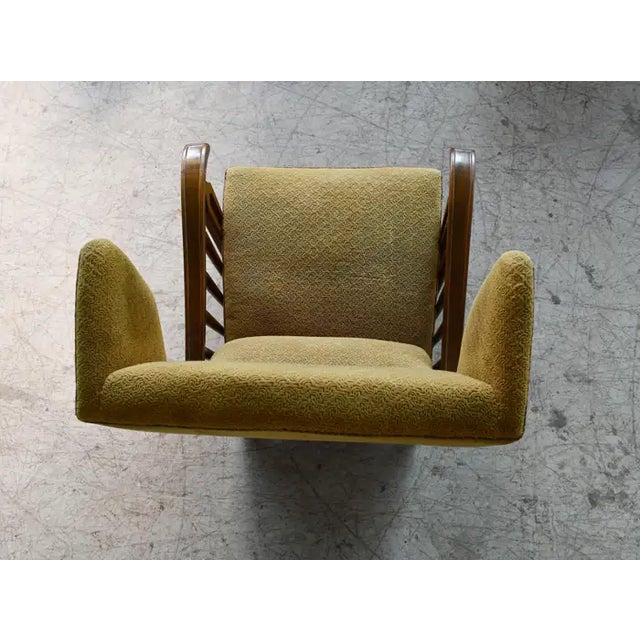 Wood Danish Modern 1950s Highback Lounge Wing Chair With Wooden Armrests For Sale - Image 7 of 8