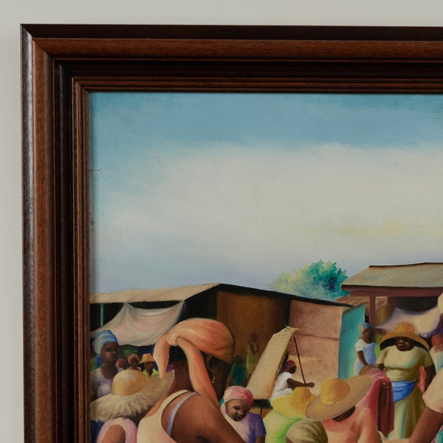 Folk Art Vintage Haitian Painting of a Marketplace by Jean-Elie Brisson For Sale - Image 3 of 11