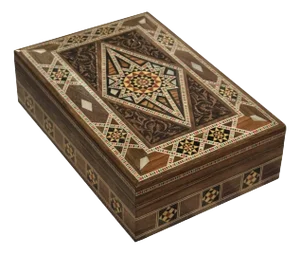 1980s Marquetry Wood Inlay With Mother of Pearl Jewelry Box