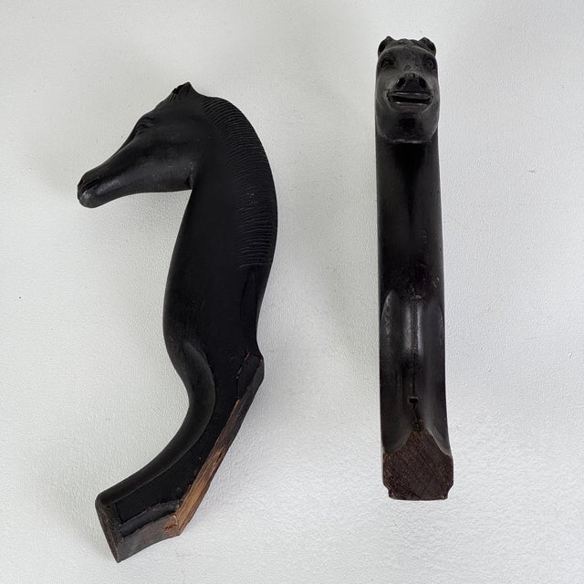 Antique Wooden Hand Carved Pair of Americana Horse Head Barn Bridle Hooks, Sculpture For Sale - Image 13 of 14