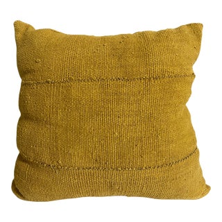 African Bogolan Custom Made Mustard Mud Cloth Pillow 14" W For Sale