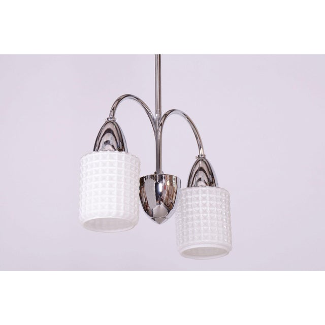 Mid-Century Modern Mid-Century Chandelier in Chrome, Steel and Opaline Glass, Czech, 1960s For Sale - Image 3 of 12