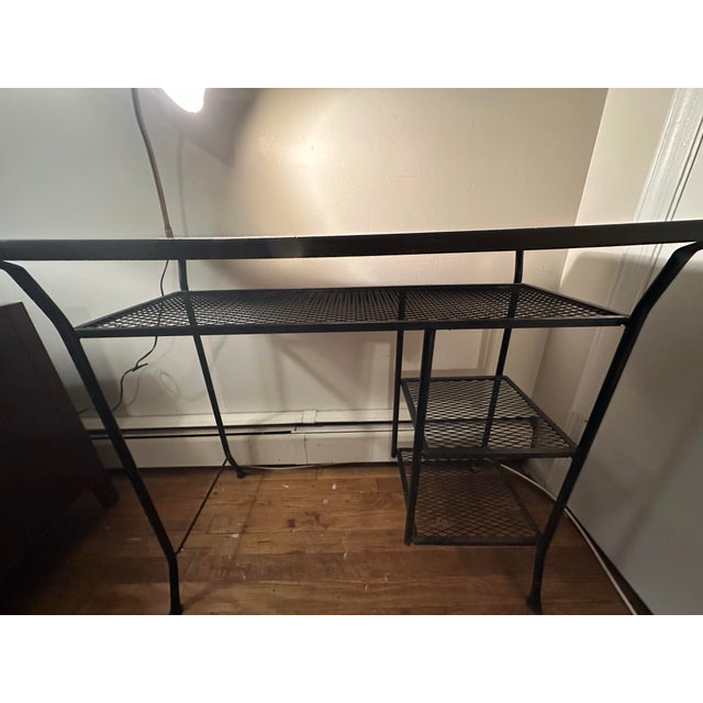 1960s Mid-Century Arthur Umanoff Desk W/Lamp, 4 Wrought Iron Shelves, Matching Chair - Set of 2 For Sale - Image 11 of 12