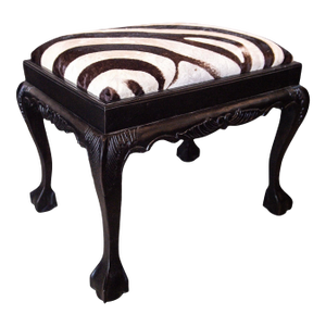 19th Century Queen Anne Style Carved Bench in Burchell Zebra Hide