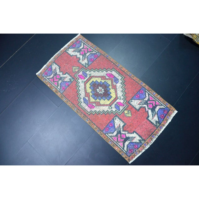 1960s Handmade wool and cotton rug in Turkish Anatolian Small Rug, Vintage Doormat Rug, Turkish Vintage Decorative Rug,...