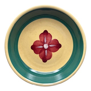 Vintage Watt Pottery Yelloware “Cross Hatch Pansy” 14 1/2” Serving Bowl For Sale