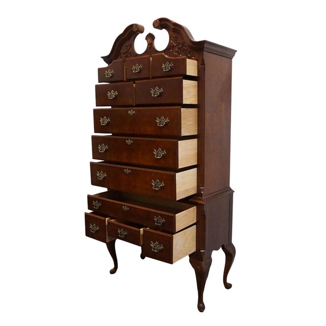Late 20th Century Stanley Furniture American Heritage Collection Mahogany Traditional Style 41" Pediment Highboy Chest 172-13-113 / 172-13-114 For Sale - Image 5 of 12