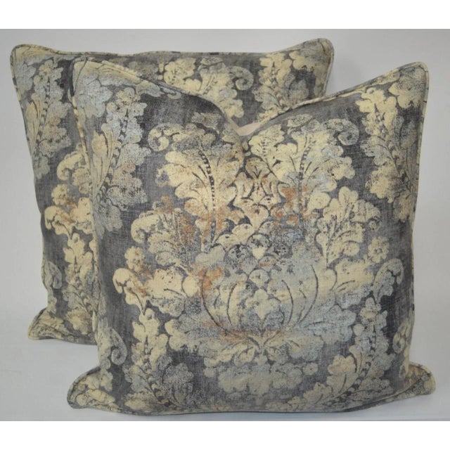 2020s Damask Print Fabric Pillows - a Pair For Sale - Image 5 of 5