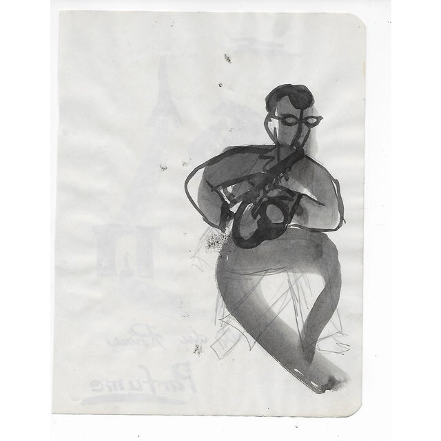 1950s Virginia Spencer Parisian watercolor of a French scene with the Eiffel Tower and the Arc de Triomphe with a perfume...