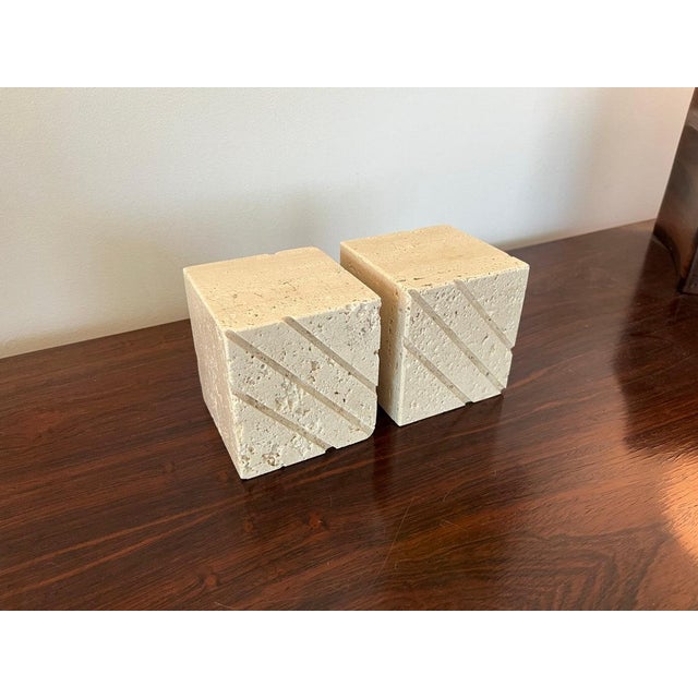 Vintage Travertine Cube Bookends by Fratelli Mannelli - a Pair For Sale - Image 9 of 9
