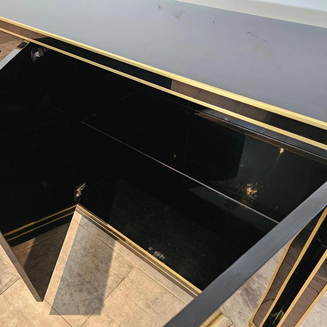 Wood Black Lacquered Credenza with Brass Details, 1980 For Sale - Image 7 of 12