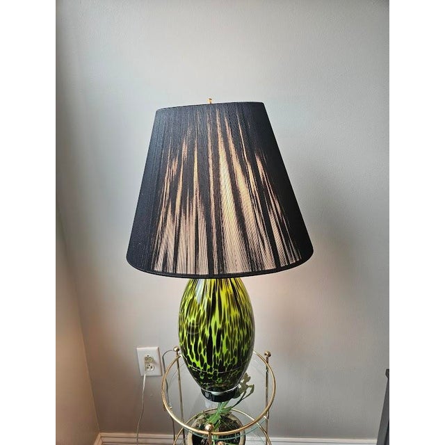 Green Vintage Green & Black Art Glass Table Lamp For Sale - Image 8 of 8