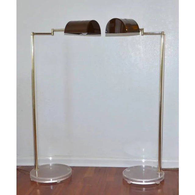 1960 Vintage Bauer Lamp Co. Swing-Arm Pair Pharmacy Floor Lamp Plexi Base-With Built in Rheostat Dim For Sale In West Palm - Image 6 of 11