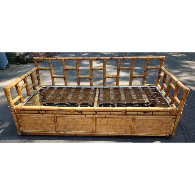 1960s Vintage Bamboo Sofa With Gated Underneath Storage Area For Sale - Image 9 of 13