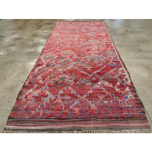 Late 20th Century Galerie Shabab Collection Tribal Late 20th Century Handmade Moroccan Gallery Rug in Deep Red For Sale - Image 5 of 10