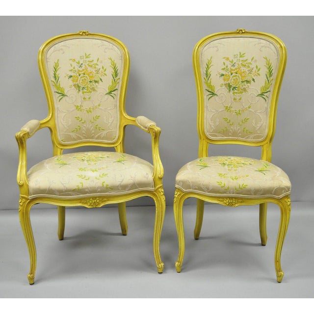 Mid Century Vintage French Provincial Yellow Dining Chairs Set of 6