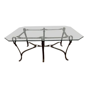 1980s Hermes Adnet Style Faux Leather Forged Iron Coffee Table