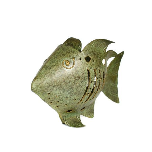 Cutout Metal Green Gold Fish Tealight Candle Holder Chairish
