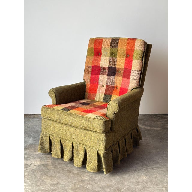 Olive Tweed Swivel Rocker With Patchwork Plaid Upholstery, 1970s For Sale - Image 10 of 18