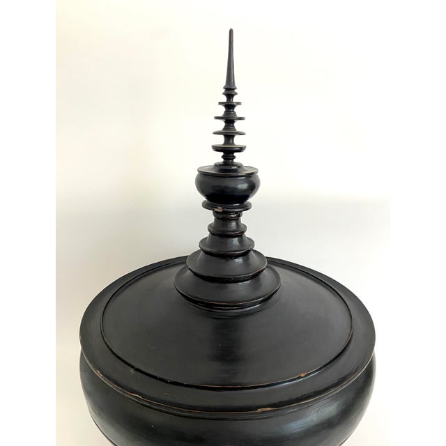 Antique Black Lacquered Burmese Offering Vessel Temple Box 17 X 31 For Sale - Image 4 of 7
