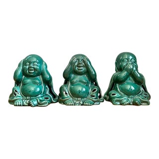 Vintage Ceramic Buddha Figurines - Set of 3 For Sale