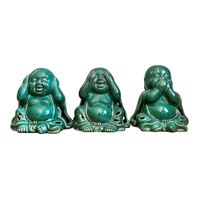Vintage Ceramic Buddha Figurines - Set of 3 For Sale