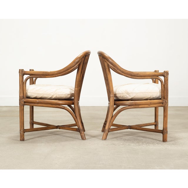 Late 20th Century Pair of McGuire Organic Modern Rattan and Cane Armchairs For Sale - Image 5 of 18