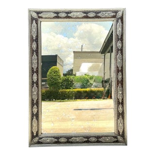 Vintage Moroccan Ornate Wood and Metal Mirror For Sale