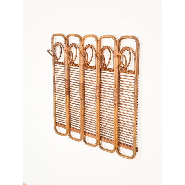 Large Vintage Italian Coat Rack in Bamboo and Rattan by Franco Albini, Italy, 1960s For Sale - Image 3 of 12
